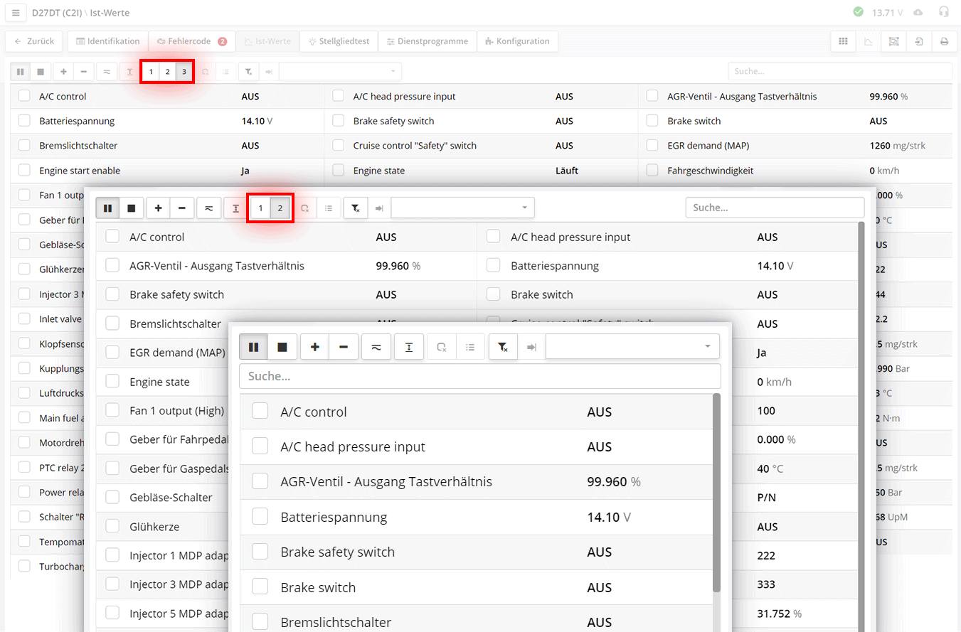 Anzahl der Datenstrom-Spalten